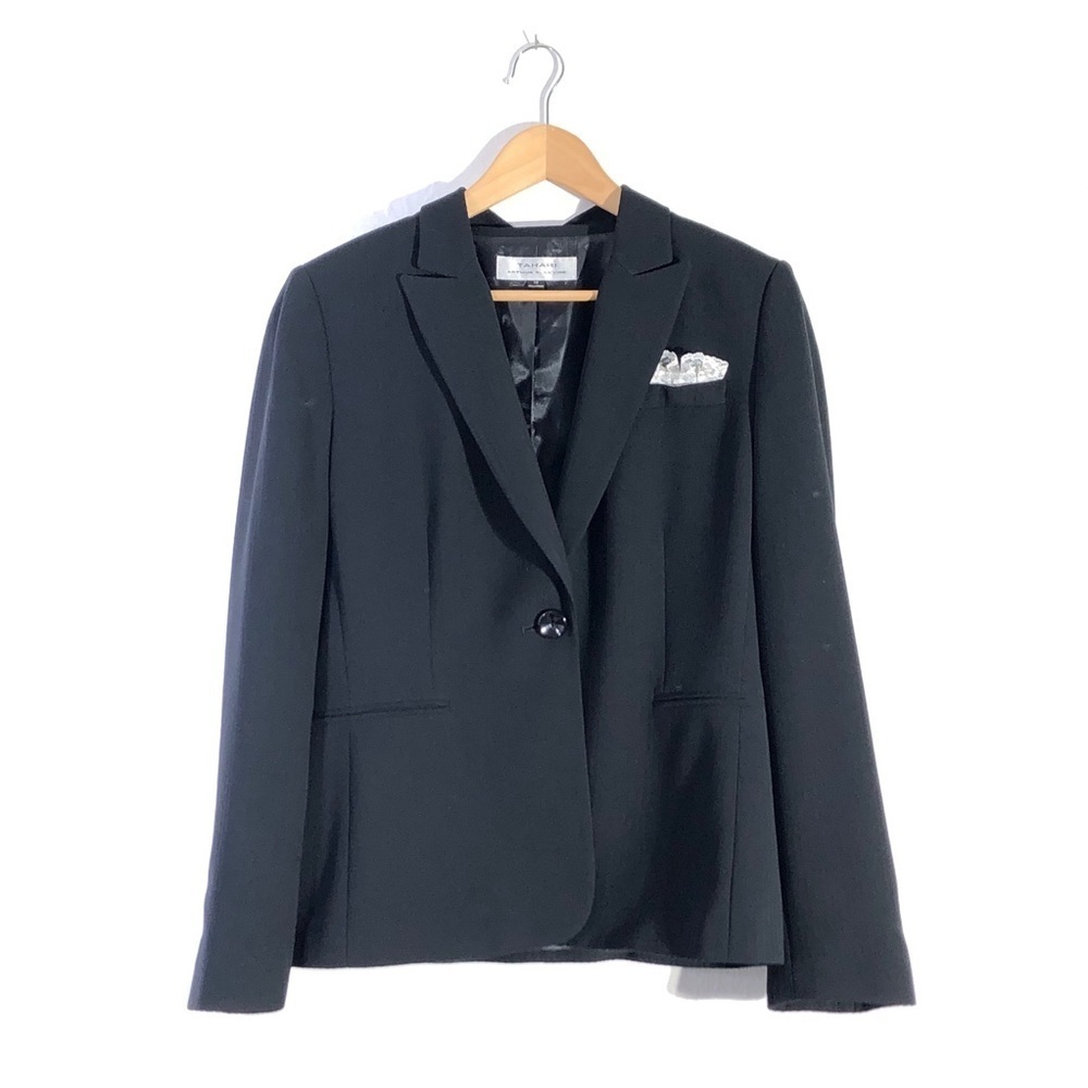 Tahari Arthur S Levin Womens Black Stripe Blazer Jacket 10
